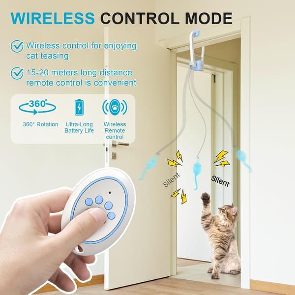 Upgraded Smart Interactive Cat Toy with Remote Control - Automatic Retractable Feather Toy with 3 Plush Mice & USB Charging