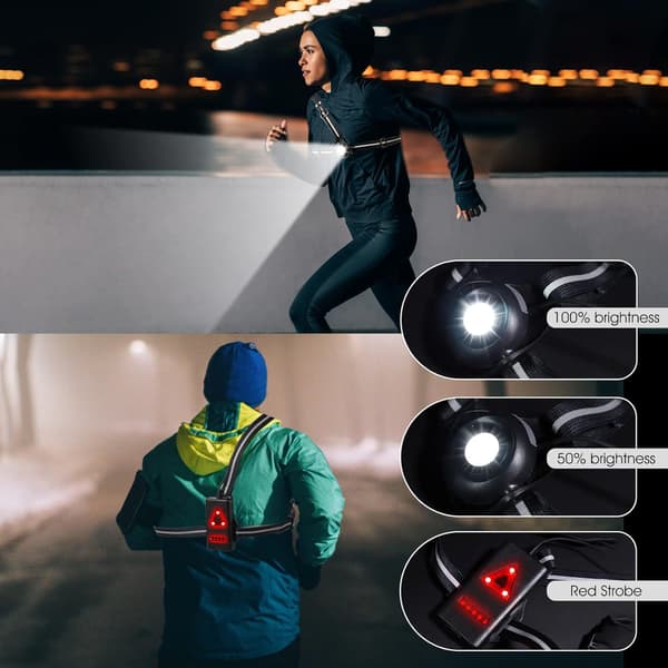 Running Night Light, USB Rechargeable Chest Light, 90° Adjustable Beam Angle, with Reflective Strip, Suitable for Runners.