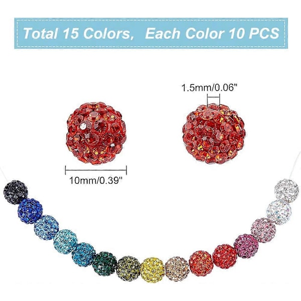 150 stk Rhinestone Perler 10mm Pave Discokugle Lerperler Polymerler Rhinestone Perler