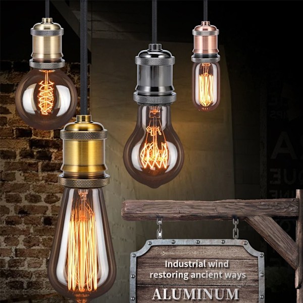 Glödlampshållare Industrilampa Tillbehör Antik Vintage Retro Edison ES E27 Fitting Black