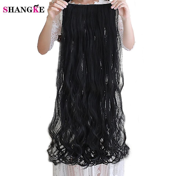 Shangke synteettinen 100 cm pitkä kihara aaltoileva hiuslisäke klipsillä, lämmönkestävä luonnollinen hiuslisäke musta ruskea naisille Black-FQ3- Black 40CM