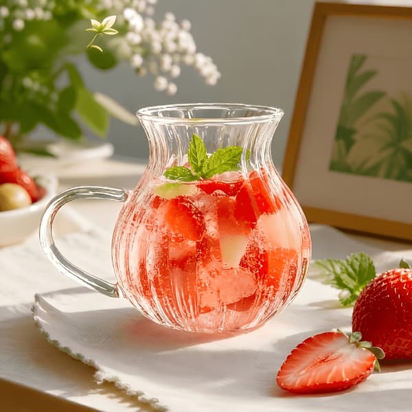 Rillede borosilikatglasskopper med håndtak for kaffe, te, melk, juice 6pcs