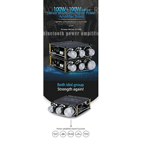Bluetooth 5.0 100W+100W Tehokas Subwoofer-vahvistinlevy 2.1 Kanava Klass D Kotiaudio Stereo Equal
