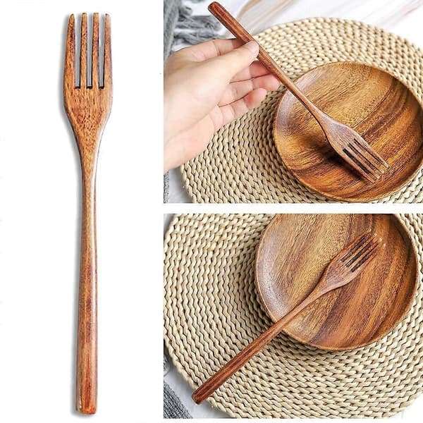 [KK] 15 Pieces Wooden Spoon Fork Knife Cutlery Set Wood Dinnerware Set Kitchen Wooden Flatware Tableware