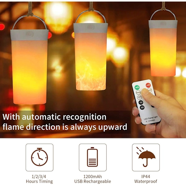 LED-lampe med flammeffekt, USB-ladbare nattlampe med flammeffekt, vanntett