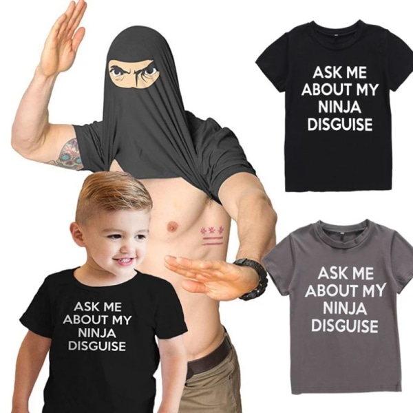 Rolig Ninja förklädnad T-shirts Förälder-barn Interaktion Spel Toppar för män T-shirt Pojke Skjortor Kläder Barn XXL Gray