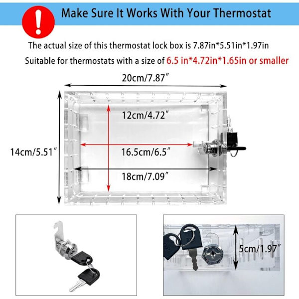 Termostatlåda med Nyckel, Termostatskydd med Lås, Transparent Akryl Termostatskydd, Kompatibel med Termostater-X72-