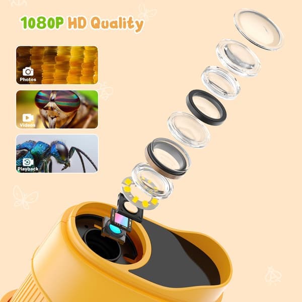 Handheld Digital Microscope for Kids, 1000X Magnification with 2-inch IPS Screen, Portable STEM Science Toy for Curious Children, Educational Yellow Yellow
