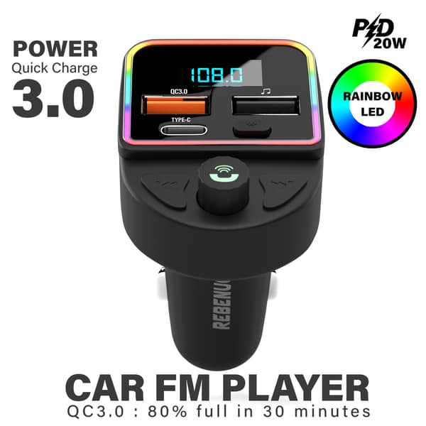 Hurtig Billader Universal 20W Med FM-Sende - Bluetooth 5.0 - Sort