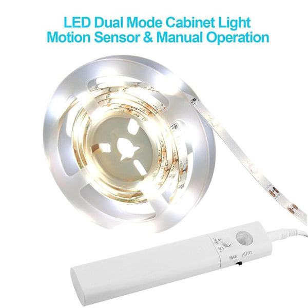 LED-lysstripe for skap med bevegelsessensor 1 m - Varmt hvitt