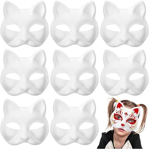 8 stk Maskerade Blanke Kattemasker Kostume Cosplay Mask DIY Umalede Kattemasker