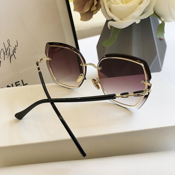 Mode båglösa fyrkantiga solglasögon för kvinnor 2023 märkesdesigner solglasögon Vintage nyanser Kvinnliga Rosa glasögon Green