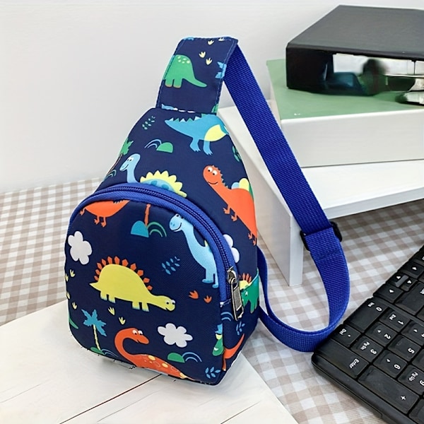 Fashionable Børne Crossbody Taske Sød Trend Skuldertaske Lynlåstaske Tegneserie Dinosaur Print Børn