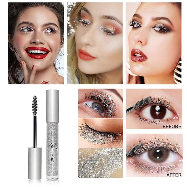 Glitter Mascara Diamond Glitter Mascara, 4D Glitter Vanntett Øyenvippe Mascara for Kvinner, Langvarig Fortykning Forlengelse-FQ1-