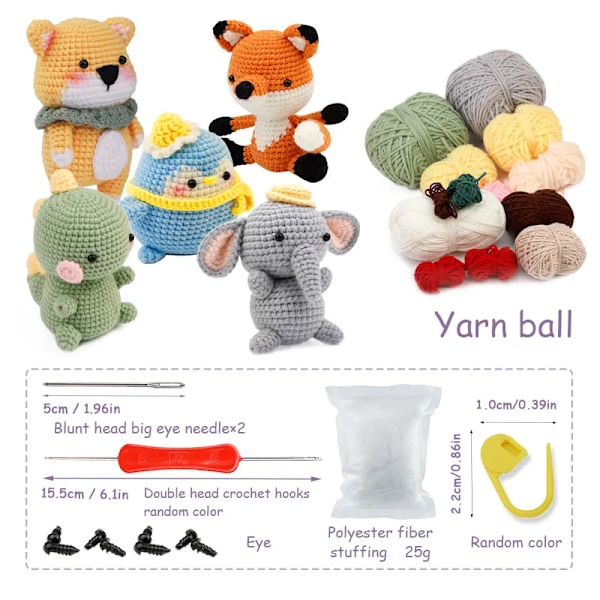 4-pack DIY Virka Djur Kit med Hand Stickgarn, Nålar, Plysch Dockor, Lätt för Nybörjare, Inkluderar Tillräckligt Garn, Krok och Tillbehör