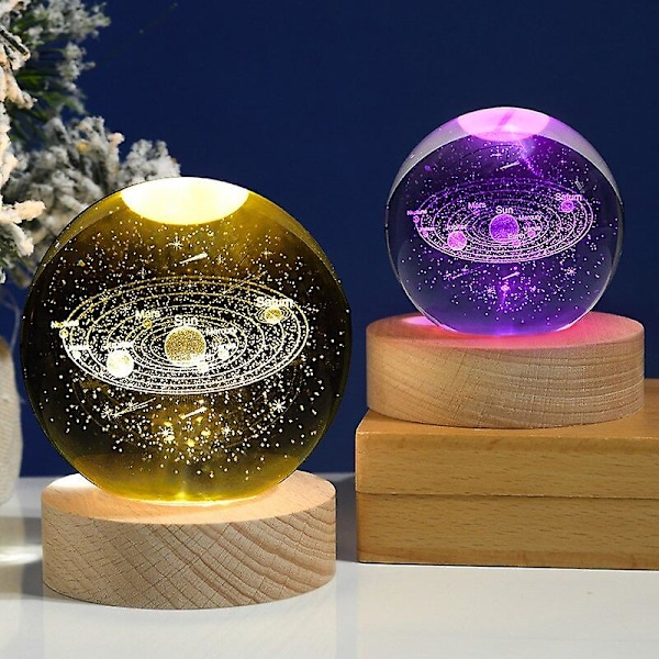 60mm80mm 3D Kristall Månekula Nattlampa Glaskula Snöglob Graverad Solsystem Galax Måne Heminredning Astronomi Present 8cm Planetsystem 7 Färger