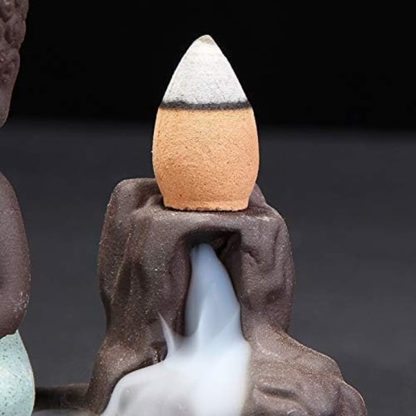 Söt Buddha Rökelsehållare med 10 Koner Cool Backflow-X71-