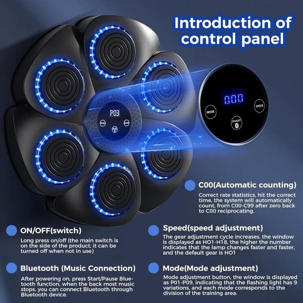 Musical Boxing Machine, Smart Wall-Mounted Boxing Machine - Bluetooth with Boxing Gloves, 9 Speeds and Countdown Modes-FQ- B