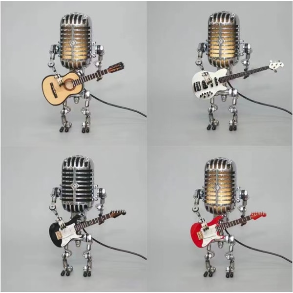 Vintage Mikrofon Robot Lampa Spela Gitarr Skrivbord LED Lampa Vintage Miniatyrer Hantverk Belysning Kontor Heminredning Yellow