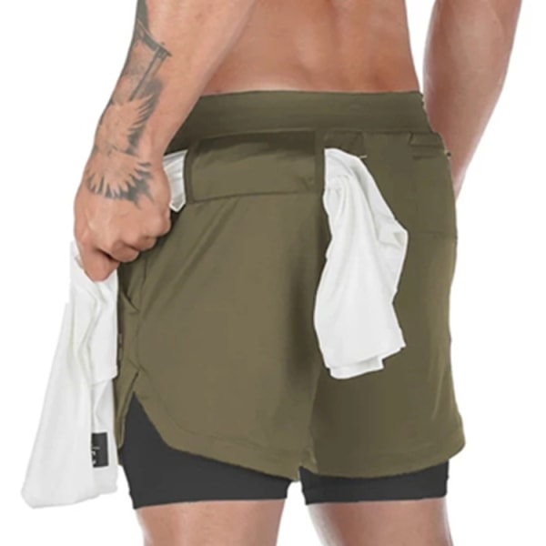 Camo Löparbyxor Herr Gym Sportshorts 2 i 1 Snabbtorkande Träning Gym Fitness Jogging Shorts Sommar Herr Shorts M Green