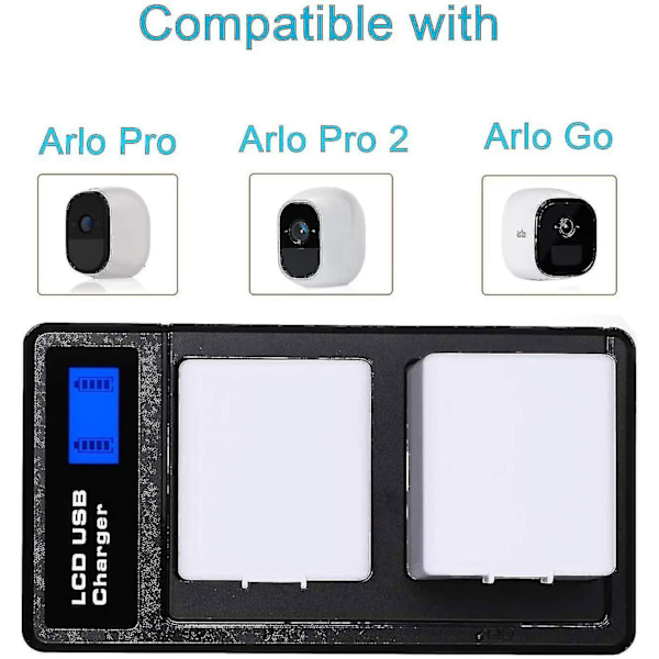 Dubbelladdare för Arlo Pro Batteri, Arlo Pro 2 Batteri, Arlo Go Batteri, LCD Batteriladdare Adapter