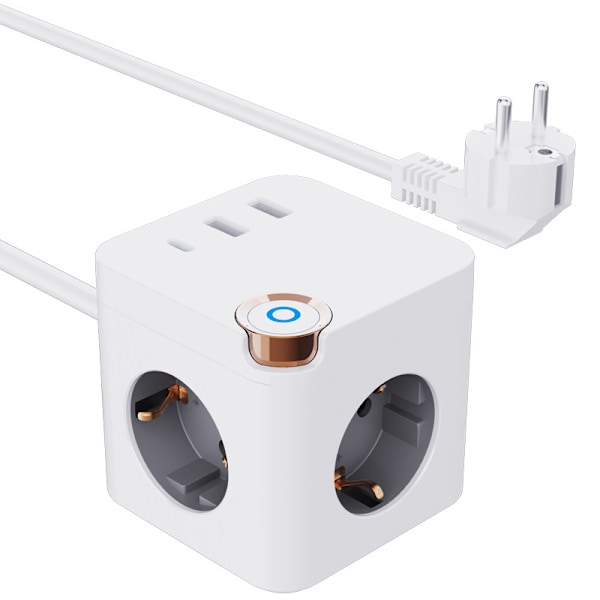 EU-standard kontaktadapter, grenuttak med USB-porter, skjøteledning