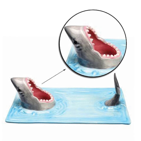 Shark Attack Keramik Sushi Tallerken, Sushi Båd Serveringsbakke Gave til Sushi Entusiaster, Håndmalet Mad Serveringsbakke Madsikker Materiale