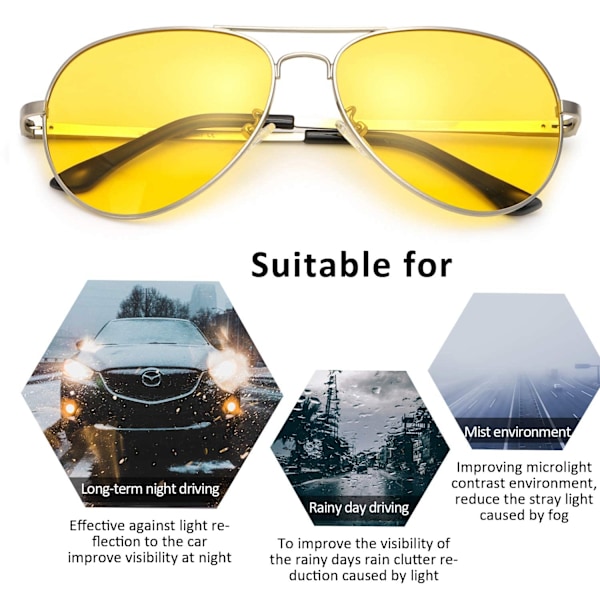 Nattkörningsglasögon, Mörkerkörningsglasögon Antireflex Skyddsglasögon Polariserade gula linser för dag- och nattkörning, UV400-skydd