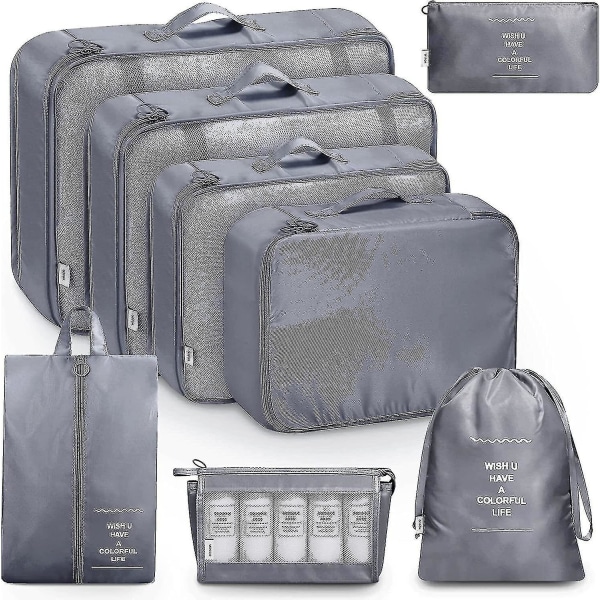8st Organizer Set Bagage Resväska Förvaringsväskor Packning Resekuber Presenter Grey
