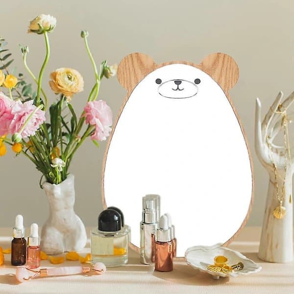 2 Pieces Shatterproof Acrylic Mirror Children's Mirror Wooden Frame Super HD Table Mirror Bear Designed Makeup Mirror