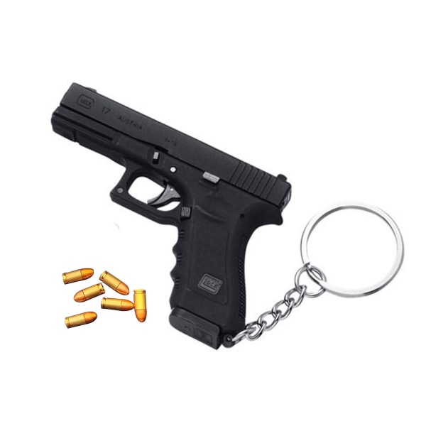Mini Gun nyckelring med modell kulor G17 pistol, taktisk pistol, mini nyckel kedja pistol hänge prydnad för present Black