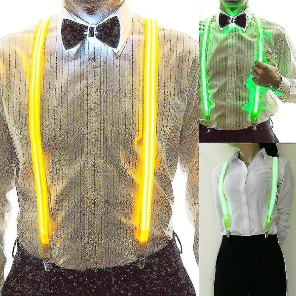 Light Up Led-hängslen för män fluga Perfekt för musikhängslen Upplyst Led Festival Kostymfest Suspenders- Yellow
