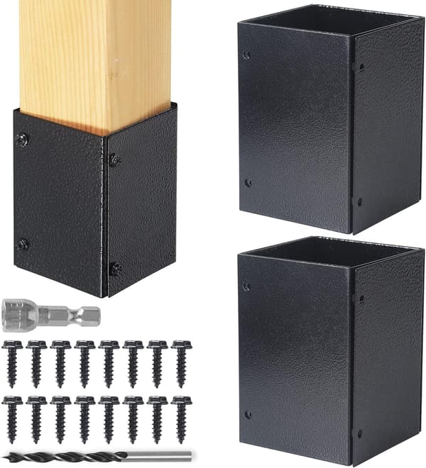 Adjustable Stainless Steel Post Protector (Range 8.4-15.2 cm), Protects Wooden Mailboxes and Fences from Rain Damage (Black, 2-Pack) 2 Set