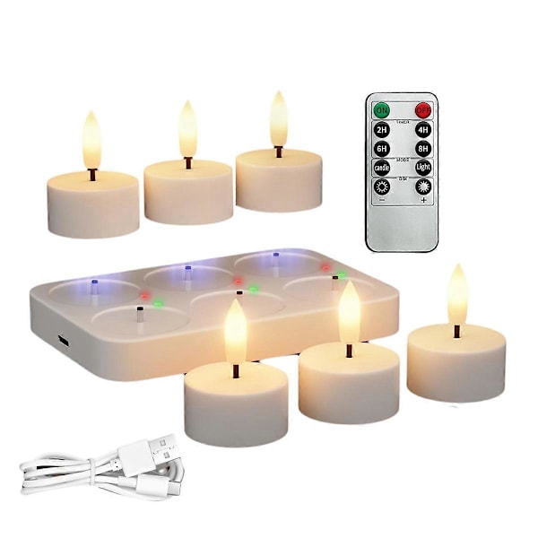 Easter Discount! High Quality Rechargeable Flameless Tea Lights with Charging Station 6pcs Battery Operated Tea Lights