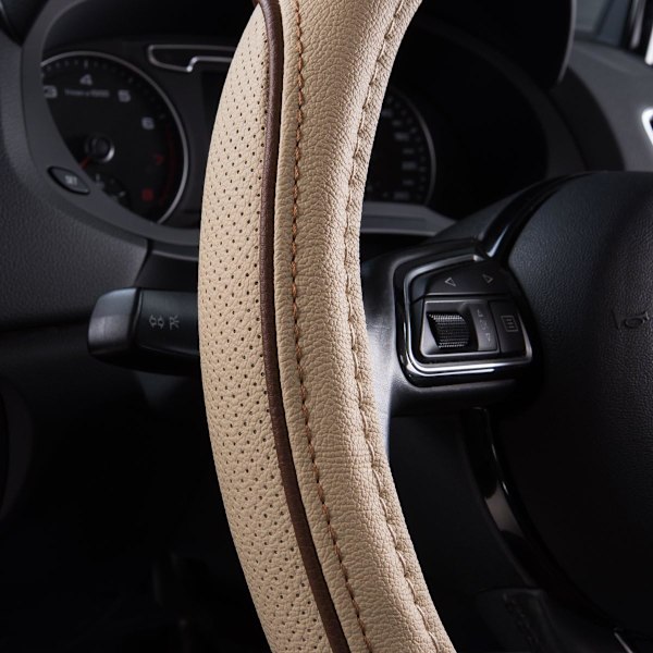 Färg Piping Läder Universal Rattmuff, Passar 14,5-15 Tum Olika Fordon SUV, Bilar (Beige)