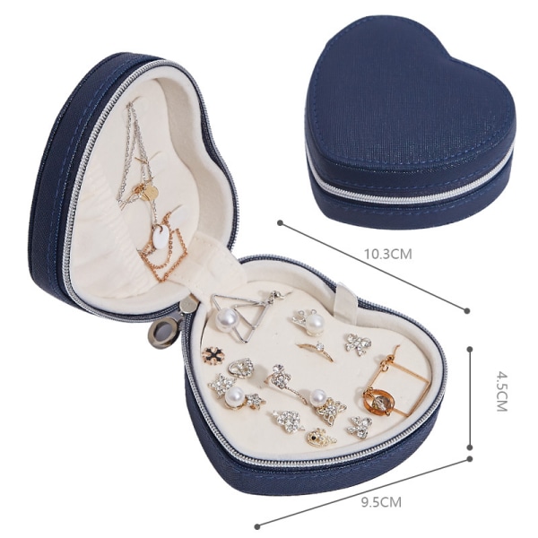 Bärbar high-end hjärtformad smyckeskrin (blå)