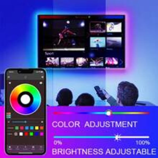 30 m/100 fot RGB LED-stripe, med 44-knappers fjernkontroll, LED-lys med musik-synkronisering og fargeskiftende