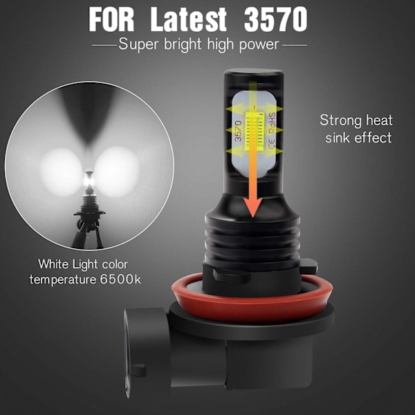 2400 Lumen Extremt Ljus Nyaste 3570 H11 H8LED Dimlampa för DRL-dagkörningsljus eller endast dimljus, vit