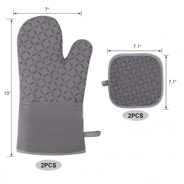 KCVV Ugnhandskar - Ugnhandskar - Ugntillbehör - Isolerande Handskar 4-pack - Hög Temperaturbeständighet upp till 290°C - Grå