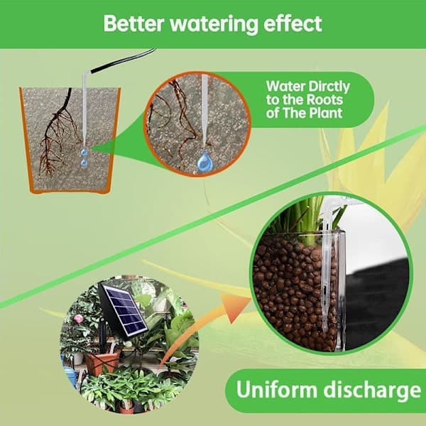 Solar-powered irrigation with timer - Automatic drip irrigation 15m with siphon stop for garden, greenhouse and vegetables