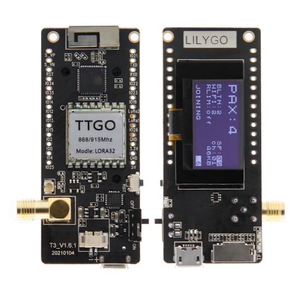 LILYGO® TTGO LoRa32 V2.1 1.6.1 ESP32 LoRa 433MHz 868MHz 915MHz kehityskort 0,96 tuuman OLED TF-kort BLE WIFI langaton moduuli