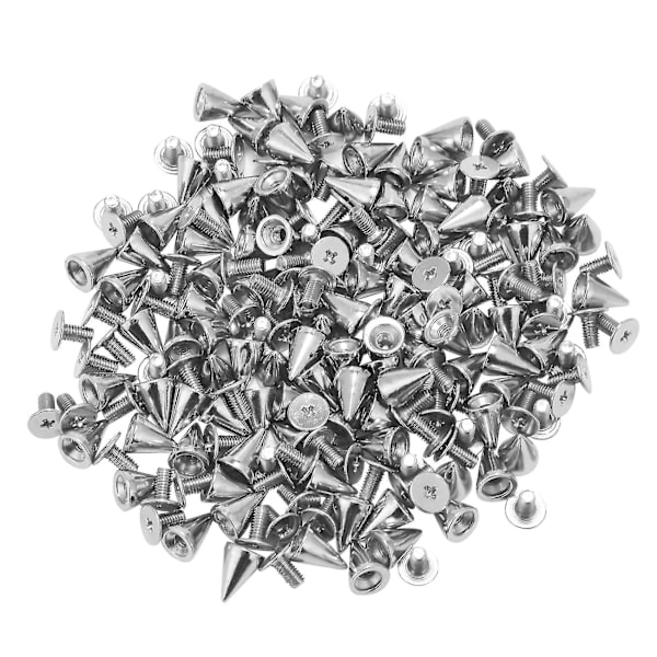 100 stk/sett 9,5 mm sølvfargede kjegleformede pigger med skrubakside, nagler for DIY-håndverk, punk-FQ2-