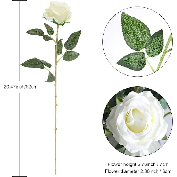 12 Pakk Kunstige Roser Blomster Silke Realistiske Blomster, Hvit