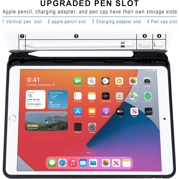 iPad 10.2-deksel (9. generasjon 2021) & (8. generasjon 2020) & (7. 2019) Auto vekke-/hvilefunksjon Beskyttende skall