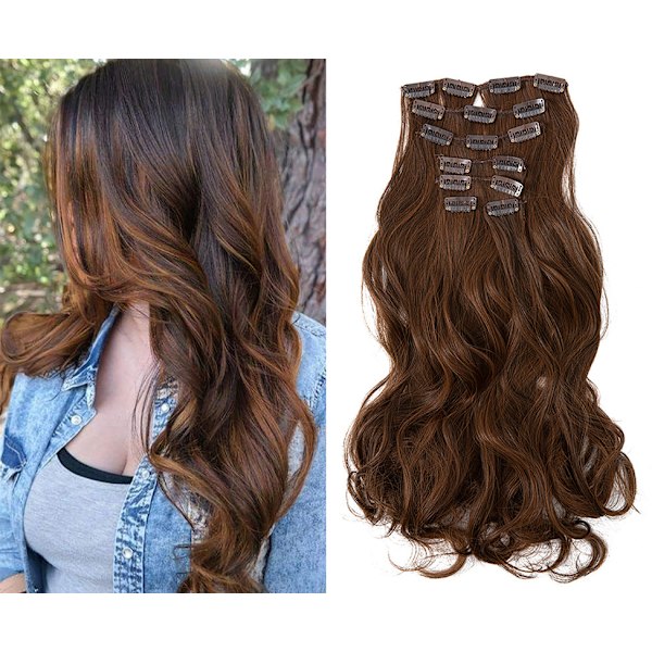 Clip in extensions hårforlengelser 7 deler syntetiske Parykk hårstykker 25#