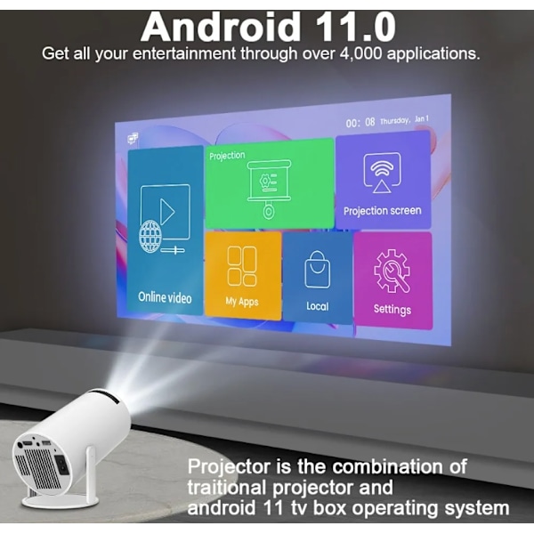 LED-projektor i miniatyrformat 4K HDMI Android