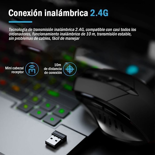 SDLOGAL Langaton Hiiri, 2,4G Ladattava Langaton Ergonomisesti Suunniteltu Optinen Hiljainen Hiiri USB Nano-vastaanottimella, 6 Painiketta, Musta