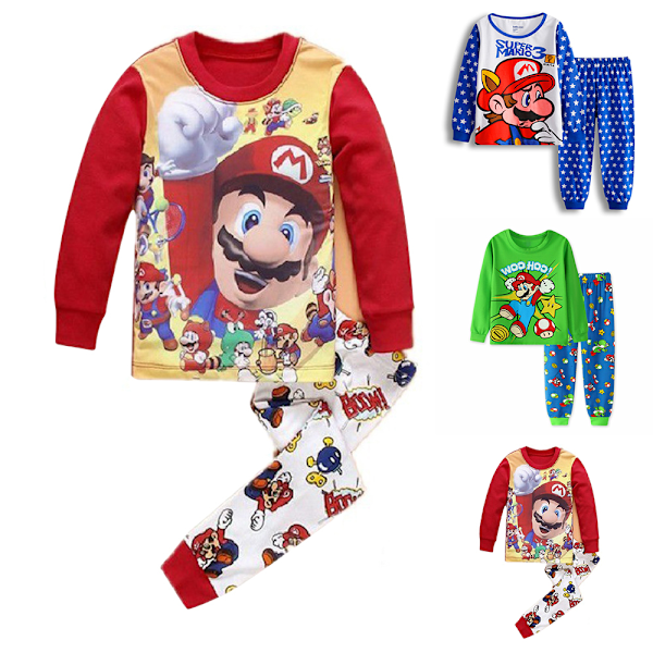 1 Set Barnpyjamas Super Mario Långärmad Tröja Set Nattkläder A