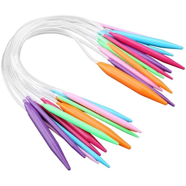 Rundpinde i 12 størrelser, 3,5 mm-12 mm, flerfarvede, runde plastpinde, dobbelt spidsede pinde, strikkeværktøj (40 cm)