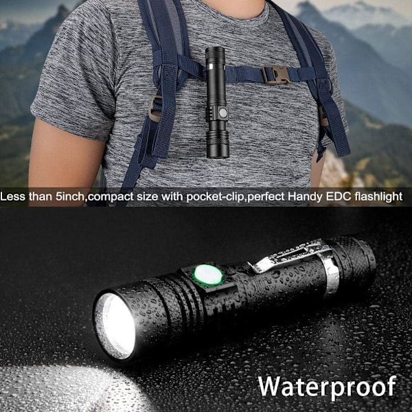 Uppladdningsbar ficklampa (batteri ingår), 1200 Lumen Super